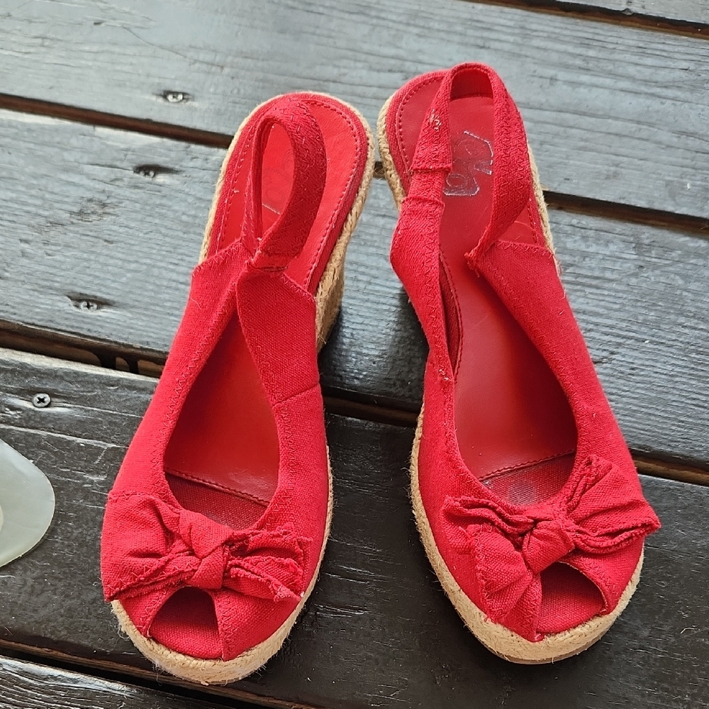 90s Fashion Bug Red Espadrille Wedge Sandals 7.5